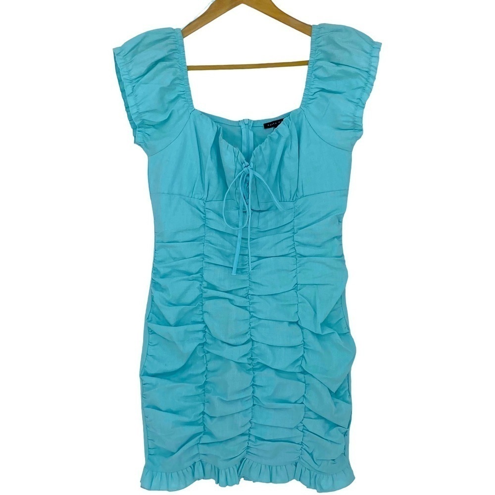 Haute Monde turquoise blue ruffled bodycon dress, M
